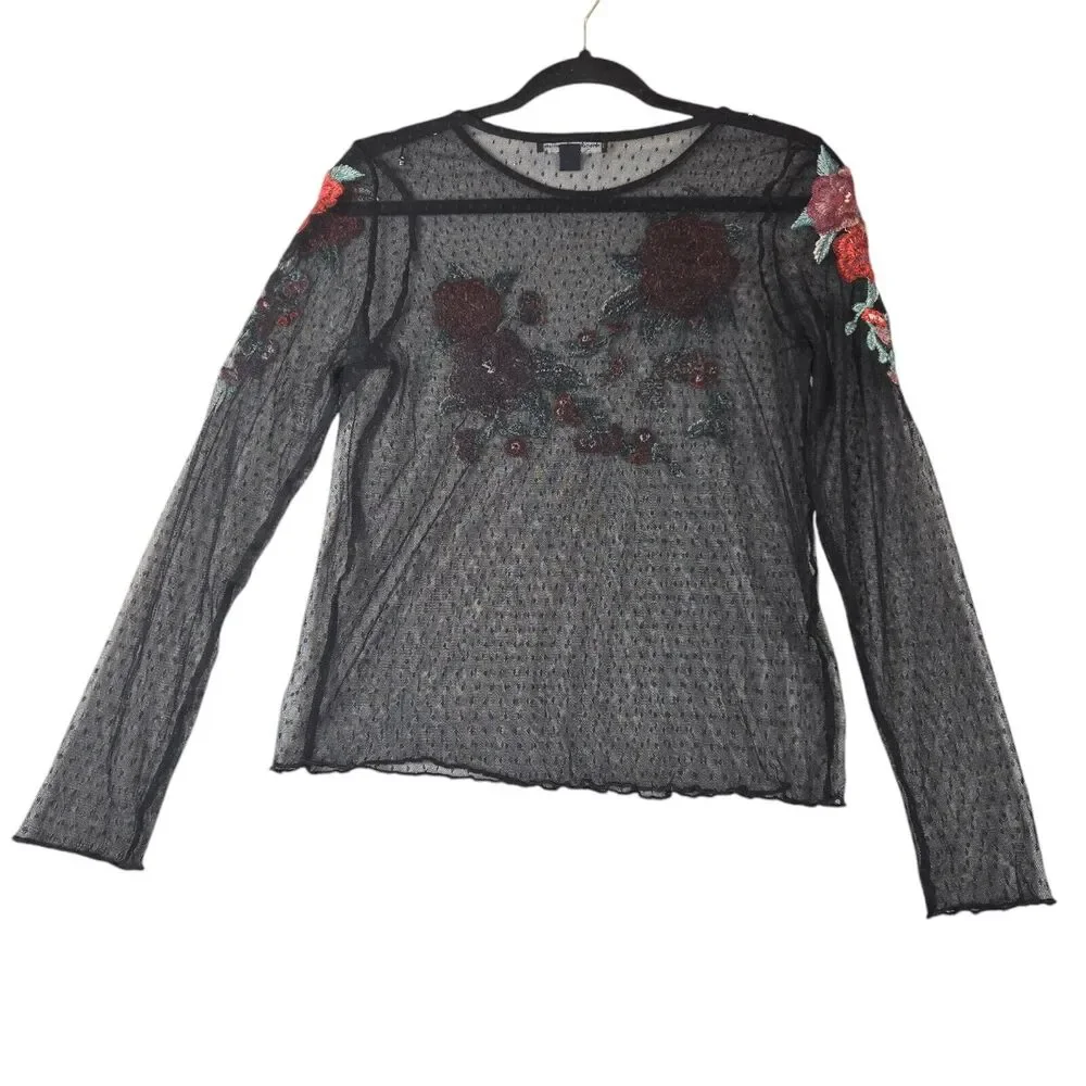 American Eagle Womens Small‎ Top Sheer Floral Embroidered Romantic Goth Cover Up